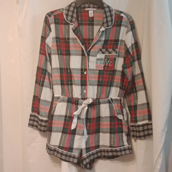 Victoria's Secret Other - Victoria's Secret plaid women long sleeve sleepwear romper Cotton blend✔️